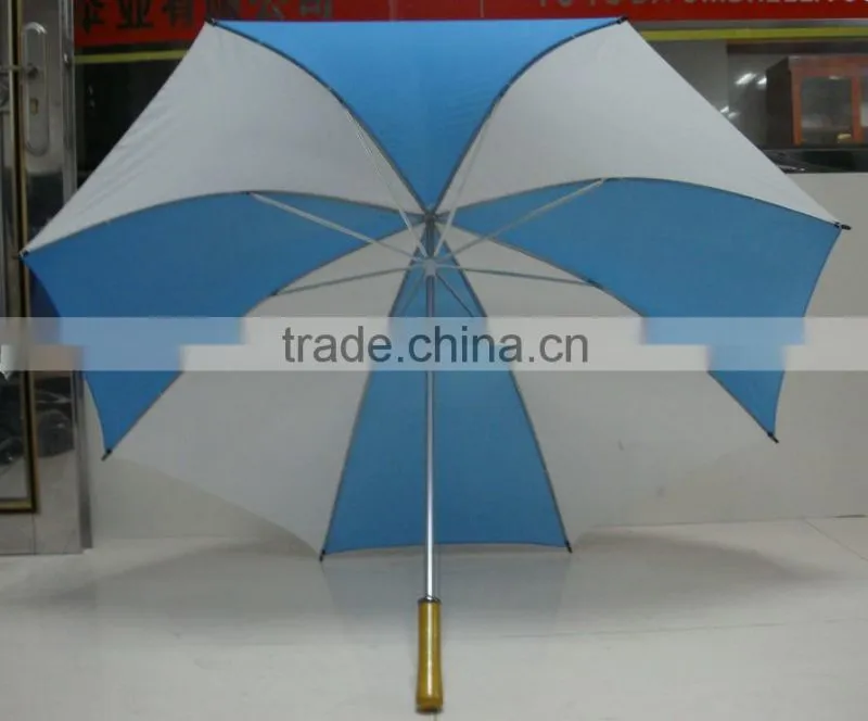 wholesale wooden handle blue and white umbrella