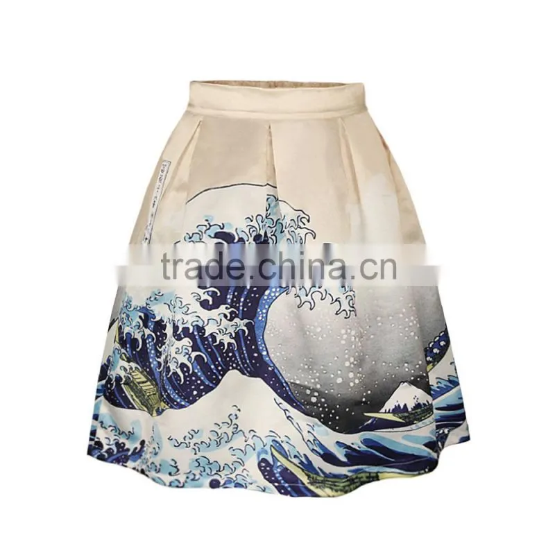 Wholesale lady skirt tutu skirt Custom Design Waves Print N19-8