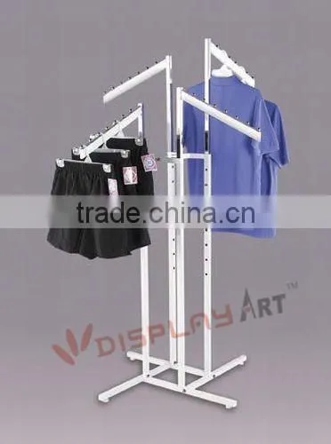 4-way clothing rack with 4-16'' straight arms, square tubing frame/arms---chrome