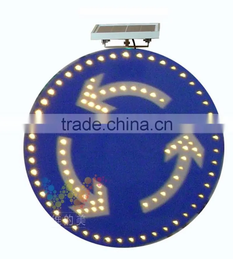 Aluminum solar powered Informative warning roundabout flashing led traffic sign