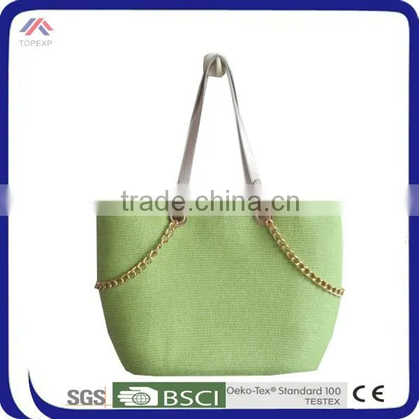 Solid Color Denim Shoulder Bag With Gold Chain Decoration