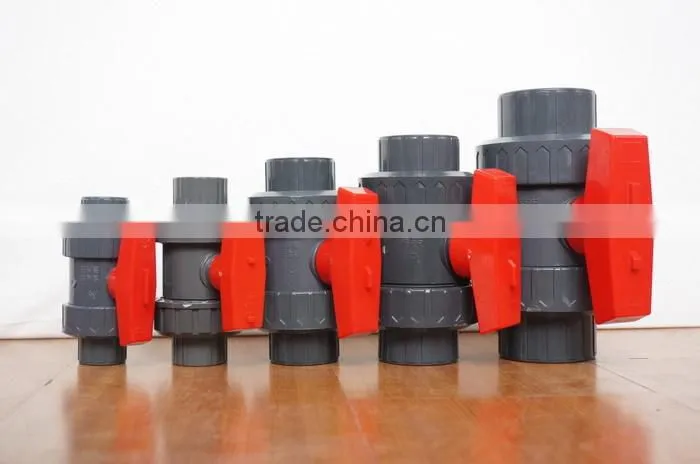 Plastic Pipes PVC Double Union Water Ball Valve with Red Handle
