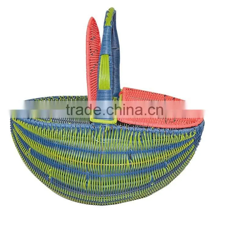 Unique watermelon style plastic wicker woven picnic basket for sale