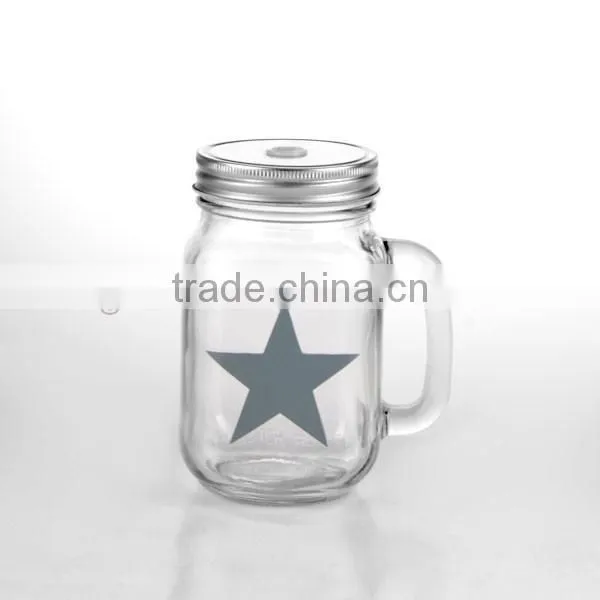 15oz Pentacle Decal Glass Mason Jar with Handle