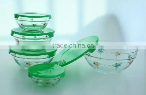 Different sizes 5pcs glass bowl set with lid