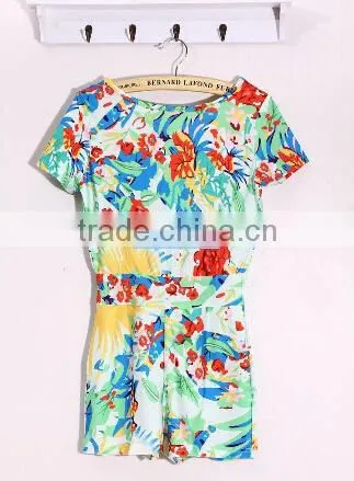 2014 Women Short Ladies Rompers Two Piece set and Crop top Evening Club Dress Casual Floral Printed Sexy Bodycon Jumpsuit
