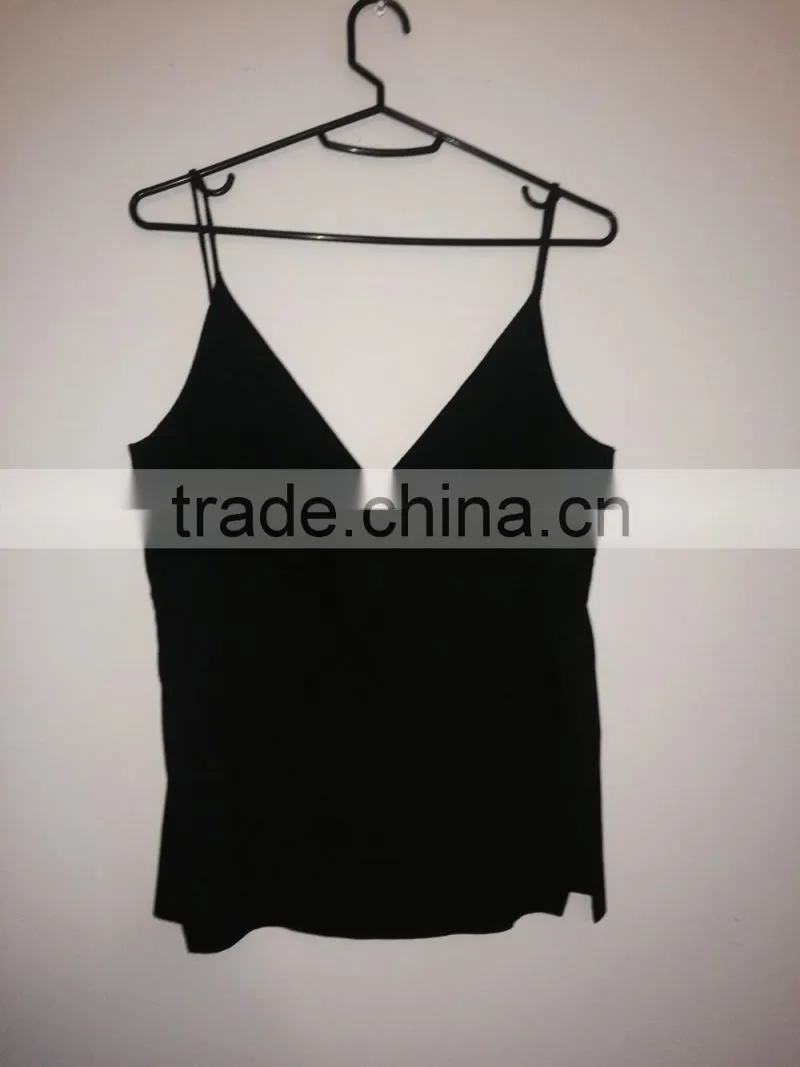 Fashion Women Faux Suede V Neck And Back Strappy Top 2016