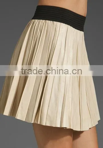 12SK003 Cream Lady pleat fashion skirt,latest design.