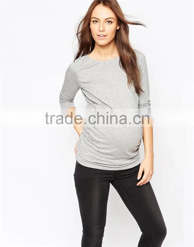 Wholesale pregnancy clothes blank 3/4 sleeve grey boatneck pregnancy maternity clothes