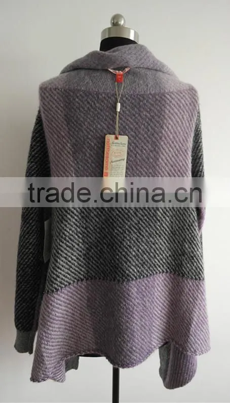 Fashion ladies jacquard knitted poncho sweater