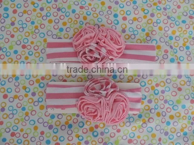 mom&me craft flower hairband 2016 stripe cotton elastic headband with three ruffle flower kids hairwear wholesale