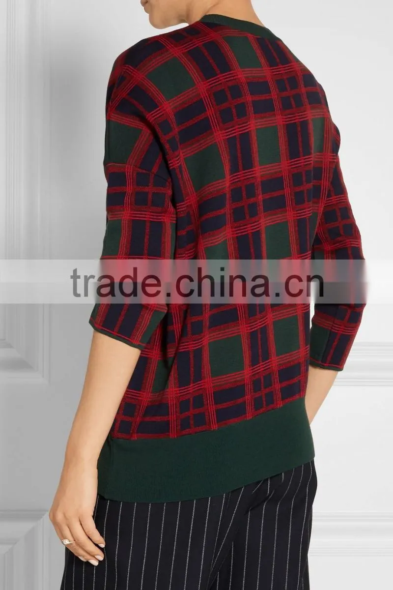 Custom check pattern ladies pullover hot sale sweater factory in China