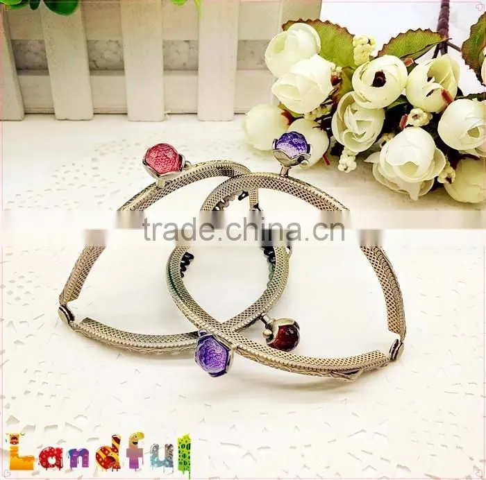 8.5cm Bronze Embossed Pattern Crystal Bead Lotus Metal Purse Clutch Frame