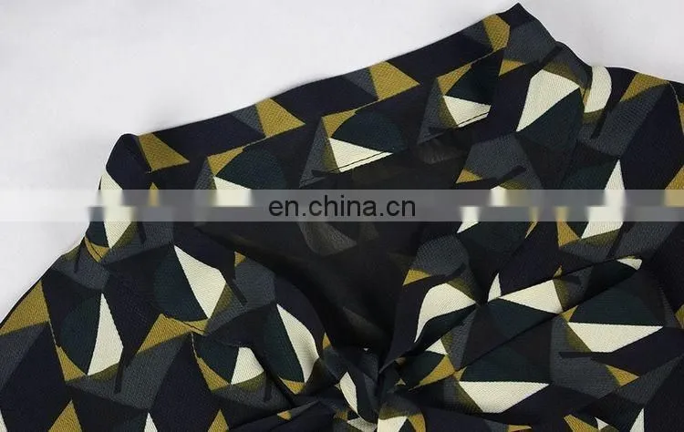 Side vent open chiffon print dress hot sell styles chiffon bow dress