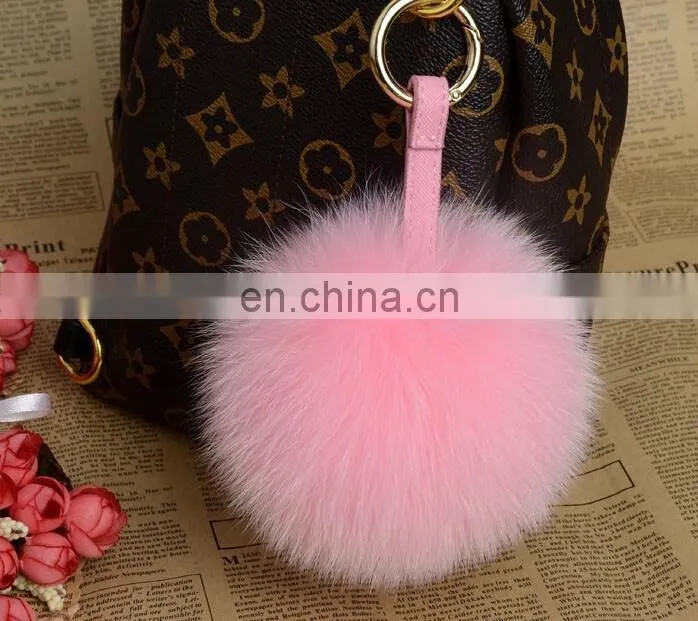 Factory wholesale multicolor and fluffy fox fur pom pom ball keychain