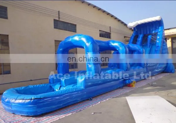 Best seller ocean blue giant inflatable water slide with long slideway and pool