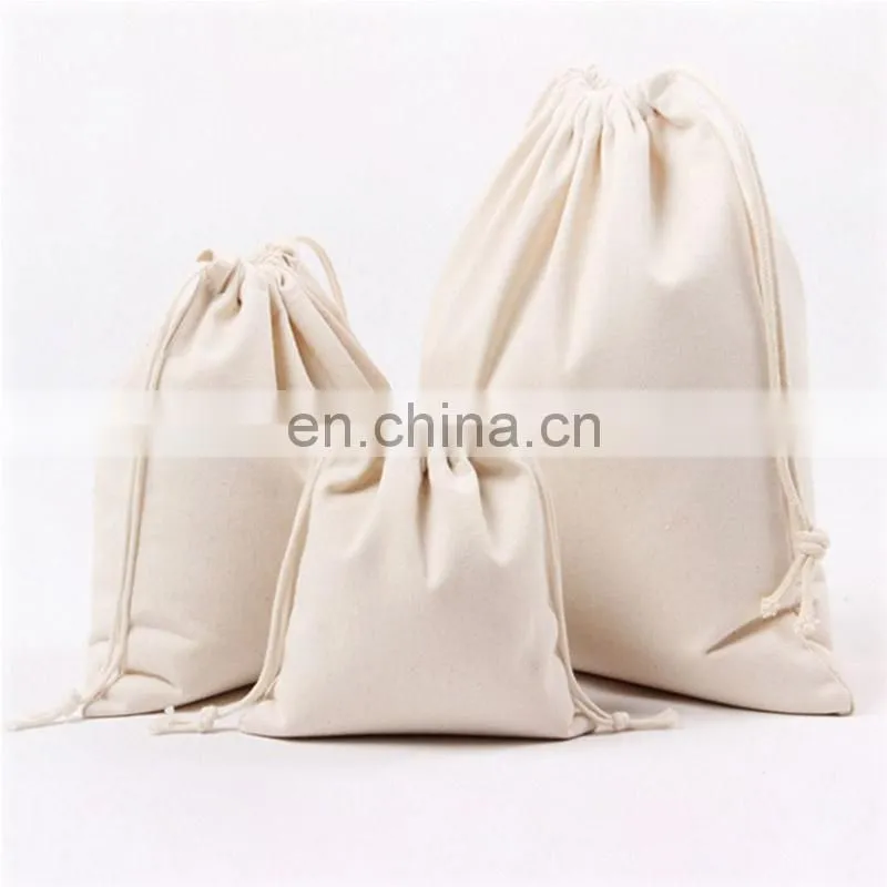 White cotton drawstring pouch with customized logo bag