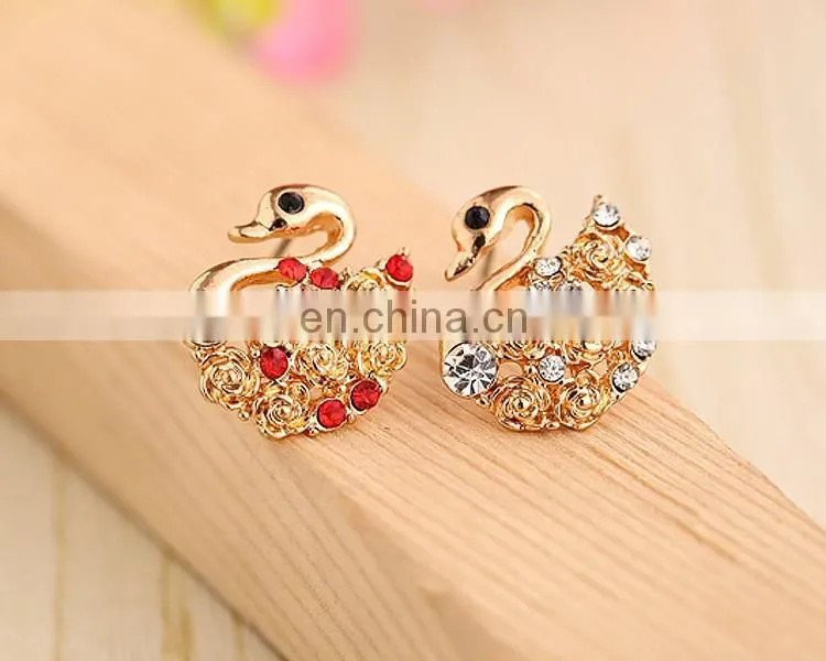 swan style ear stud rhinestone women fashion earring