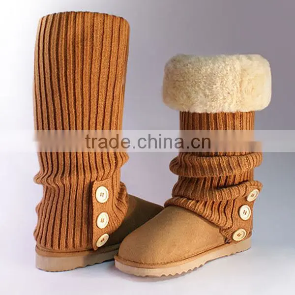 Fashion knit snow boots knee high fur boots for women