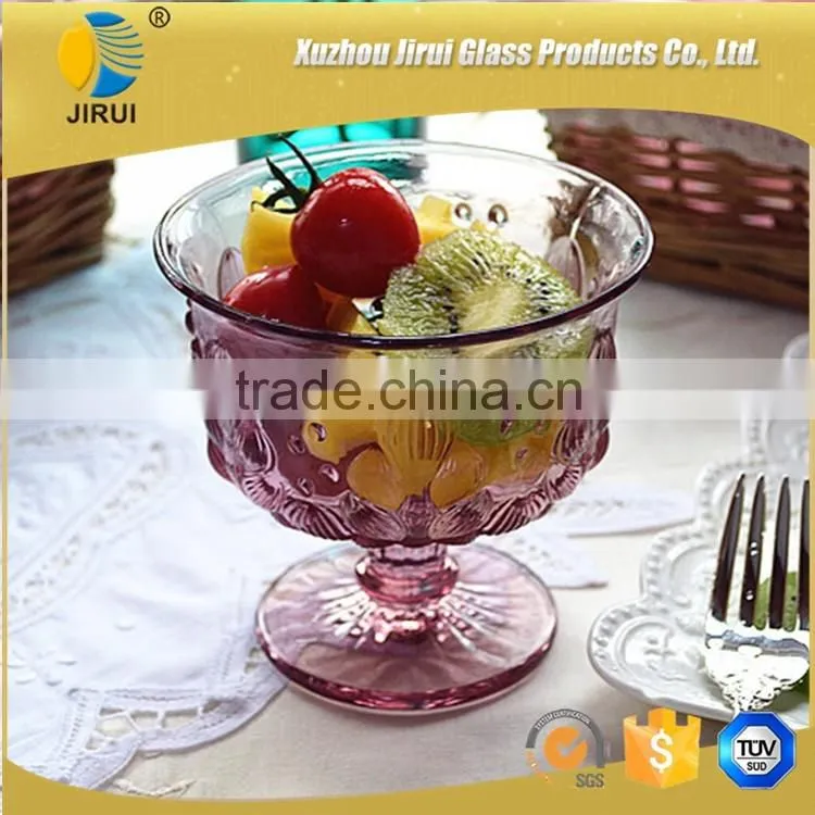 Colored glass cups for ice cream /fruit /salad in different patterns