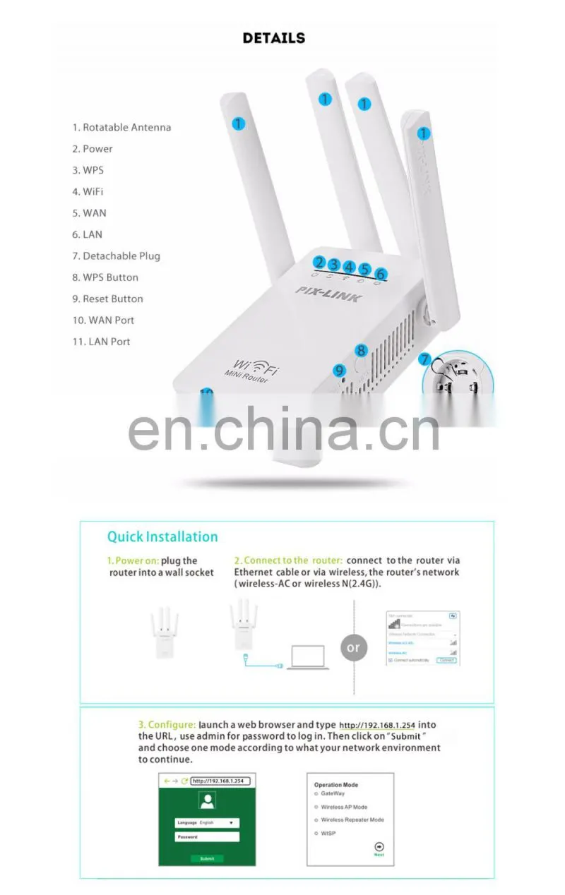 ALLINGE LG3202 WiFi Range Extender 300Mbps Booster With Different Plug 802.11n Signal Booster Amplifier