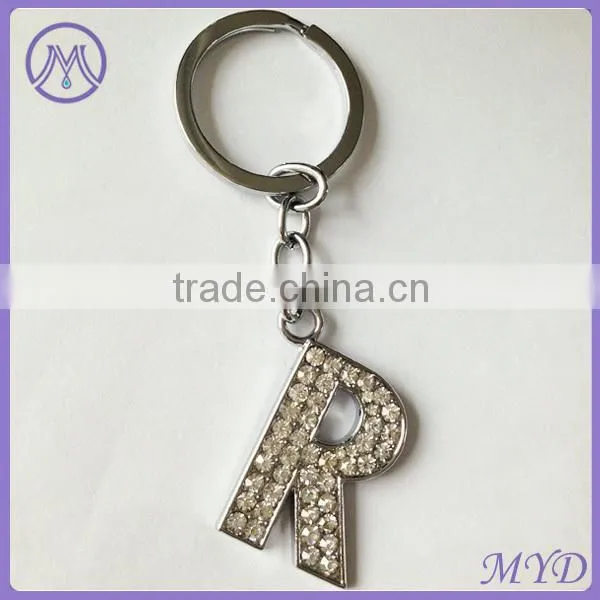 letter R rhinestone metal alphabet key ring from factory directly