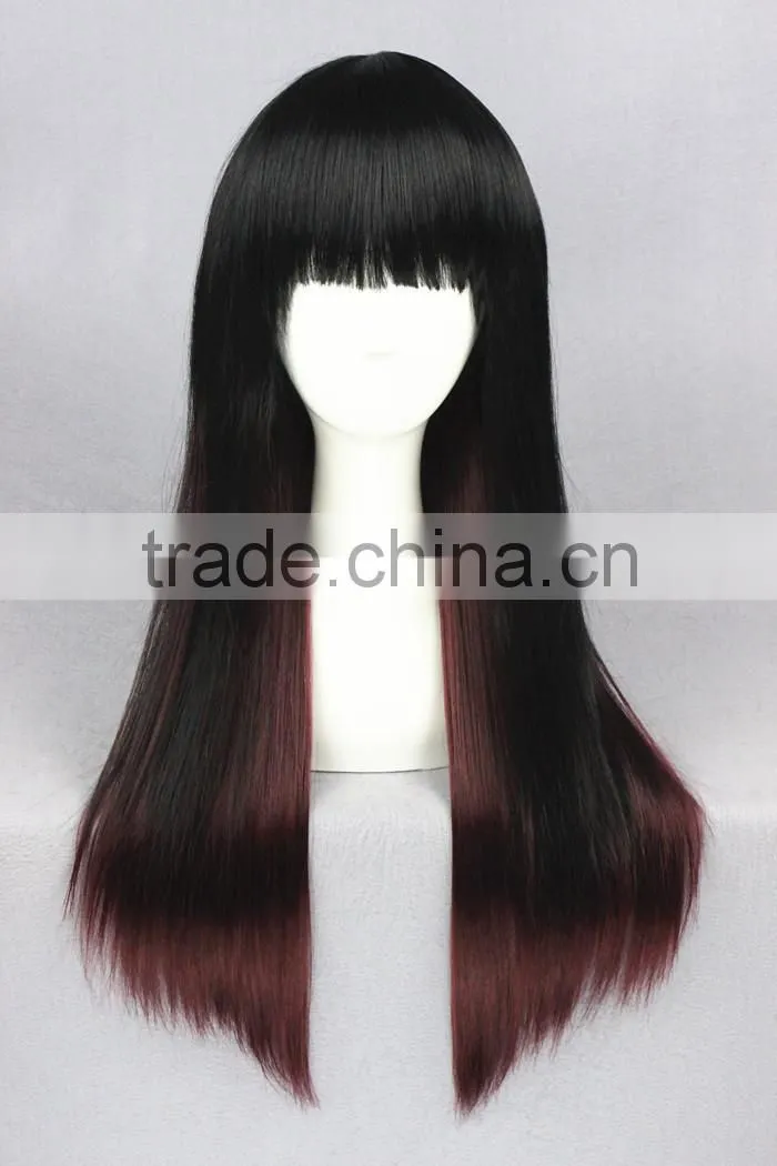 High Quality 65cm Medium Long Straight Black&Wine Red Color Mixed Lolita Wig Synthetic Anime Wig Cosplay Hair Wig Party Wig