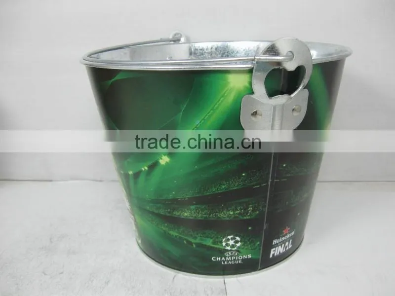 CMYK Logo 5L galvanized iron tin ice bucket, beer bucket, ice pails cooler with openner