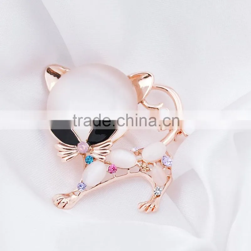 Cheap Fashion Women Cat Shape Opal Rhinestone Brooch Sexy Cat Brooch