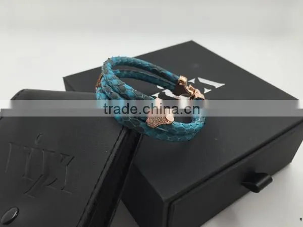 2016 Newest Arrival Hot Selling New Fashion Handmade Bracelet Colorful Python Skin Leather Round