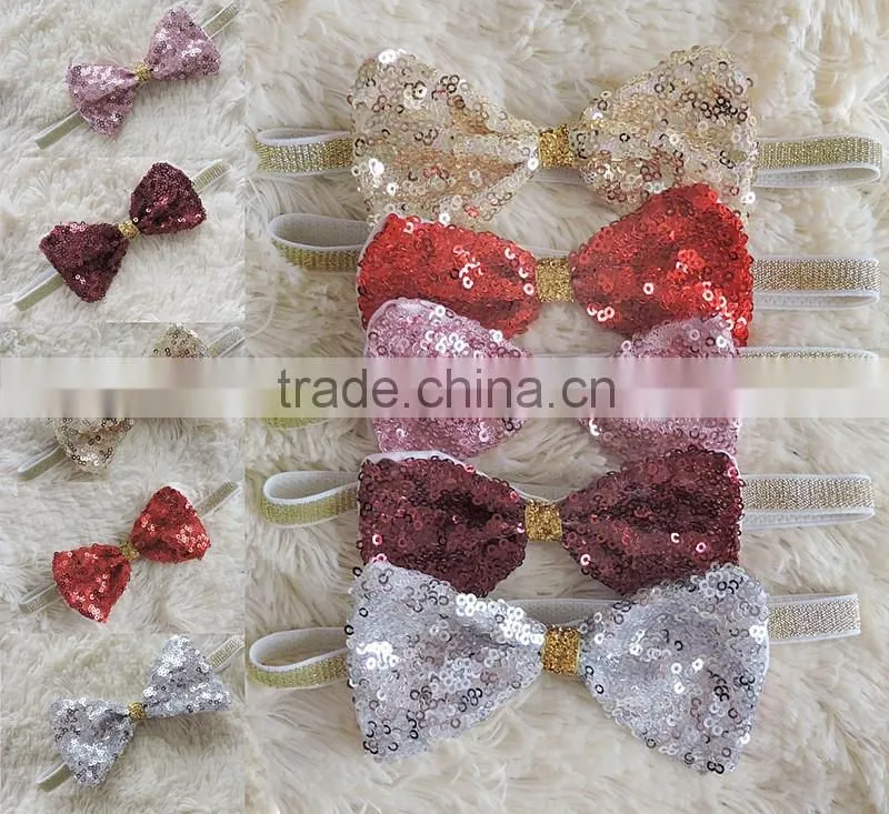 Wholesale kids headband baby girls hair accessories bow sequined headband