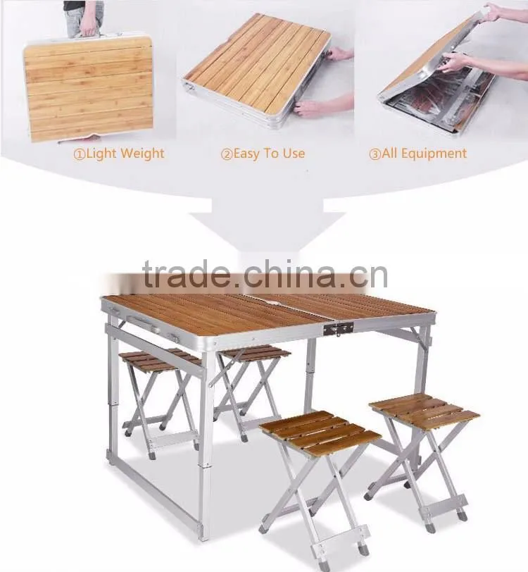 Wood Aluminium Folding Table Portable Camping Patio Folding Outdoor Table Chair