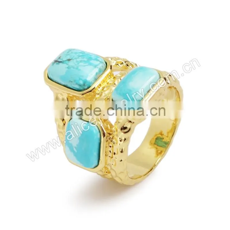 Three Stone Turquoise Ring Size:6~8