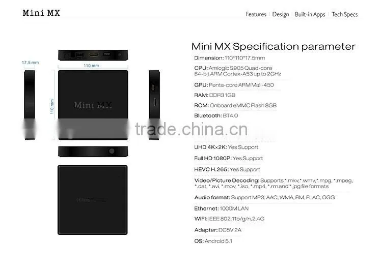 Mini MX S905 TV Box, Amlogic S905 Quad Core TV Box, Google Android 5.0 TV Box