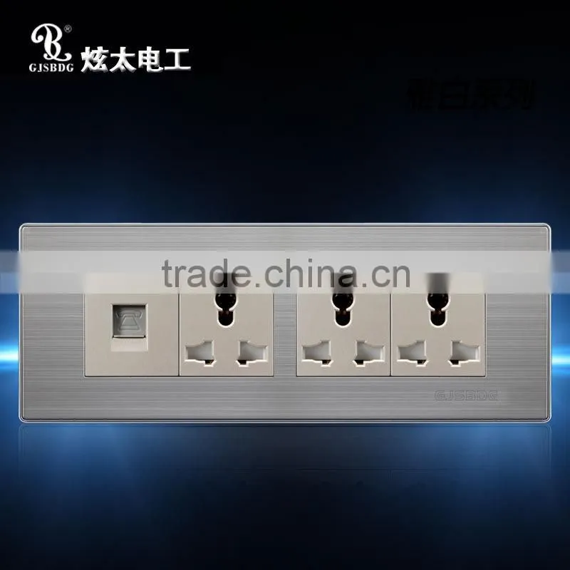 2015 new design stainless steel PC material multi-role Telephone with three 3 pin universal socket