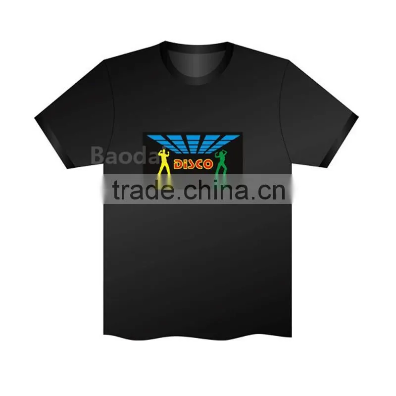 EL T-Shirt Sound Activated Flashing T Shirt Light Up Down Music Party Equalizer LED T-Shirt Interchangeable Short Black Tshirt