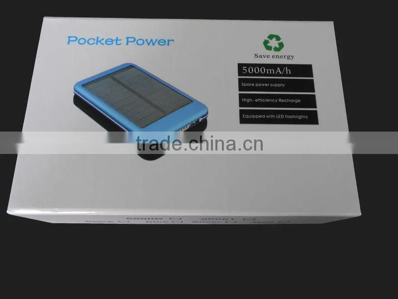 High quality Newest Hot5000mAh Lithium battery external travel solar charger power bank