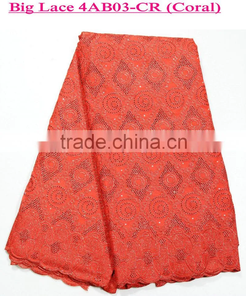 Latest lace 2015 embroidered cotton voile fabric royal blue swiss cotton lace fabric