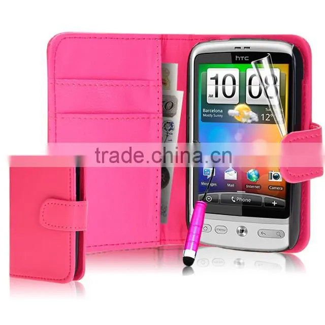 Set Screen Protector Stylus And Case For HTC Desire C , Dark Blue Leather Wallet Waterproof Case For HTC Desire
