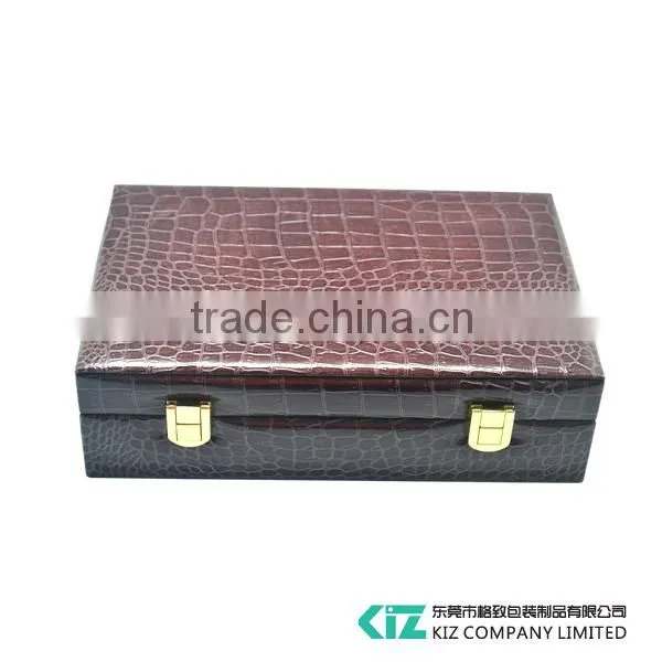 Portable Wooden Storage Watch Box Crocodile Leather