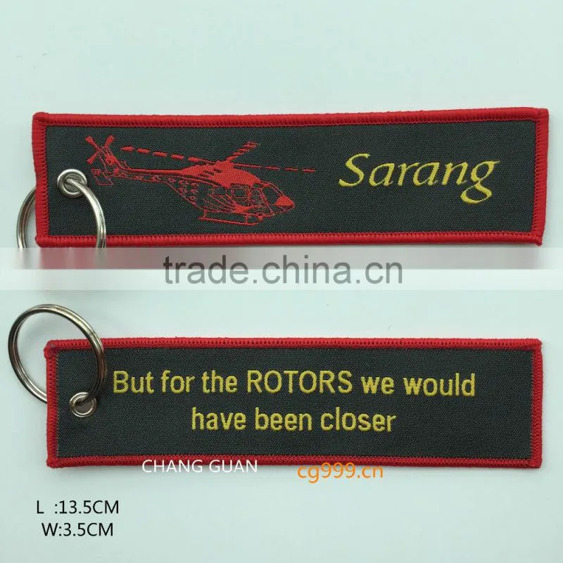 The black woven label key ring
