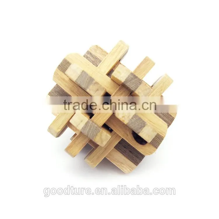 2015 Hot Sale Wooden IQ Intelligent Puzzle Magic Puzzle Kongming Lock Brain Teaser Model Number GAD1089