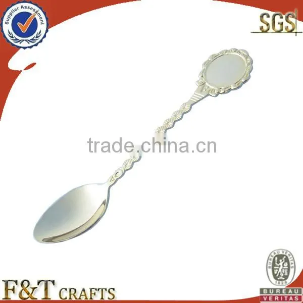 cheap custom mini metal silver souvenir spoon with paster