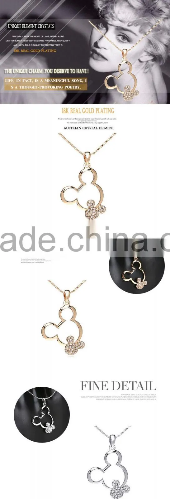 18k Austrian Crystal Mickey Mouse Pendant Necklace