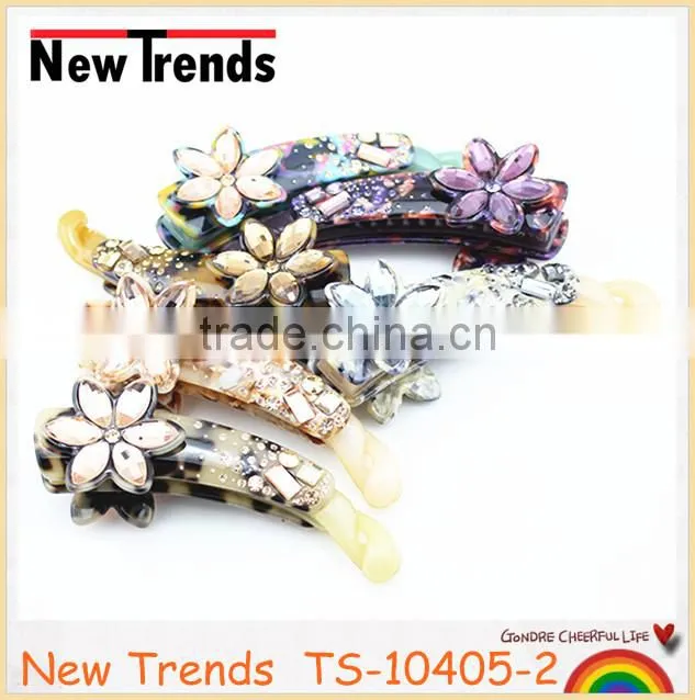 Top quality colorful resin flower hair ornaments, flower hair clip with rhinestone