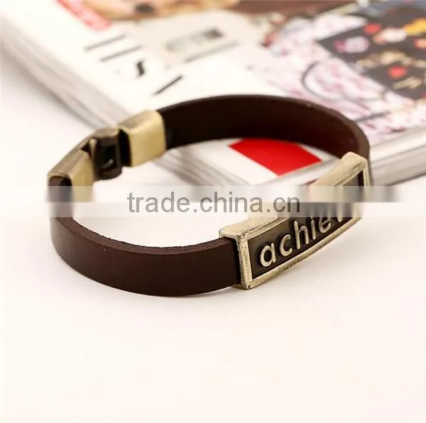 Letters engraved leather cuff bracelet/bulk leather bracelet