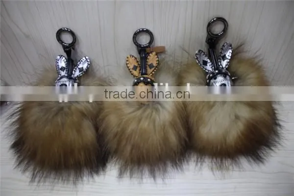 Real raccoon Fur Ball / Fluffy Ball Fur Keychain / Monster Fur Keychain