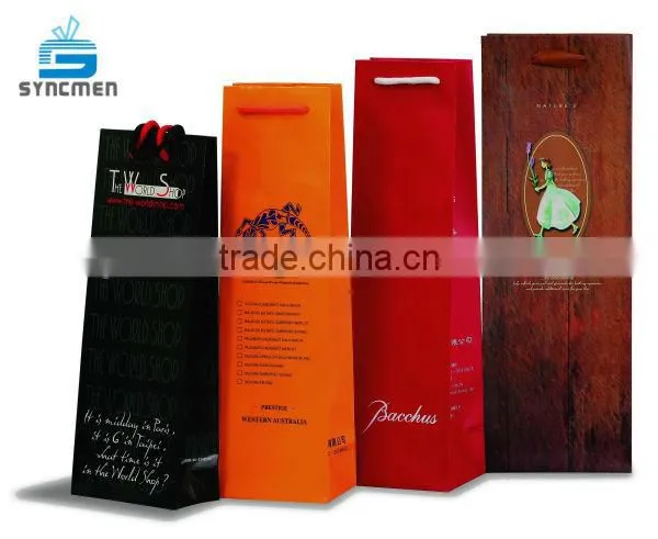 Wine Bottle Paper Bag, brown kraft paper bag, printed paper bag