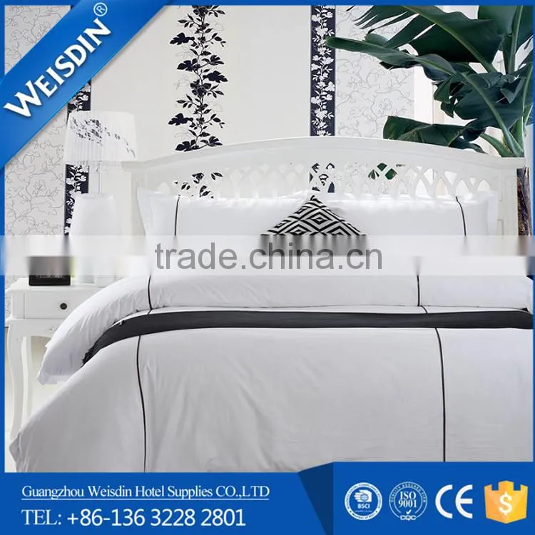 100% cotton percale white color stripe bedding set / bed sheet wholesale