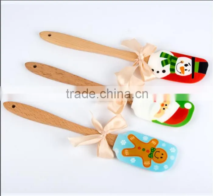 Silicone Head With Wooden Handle custom spatula for Christmas gifts cooking silicone spatula